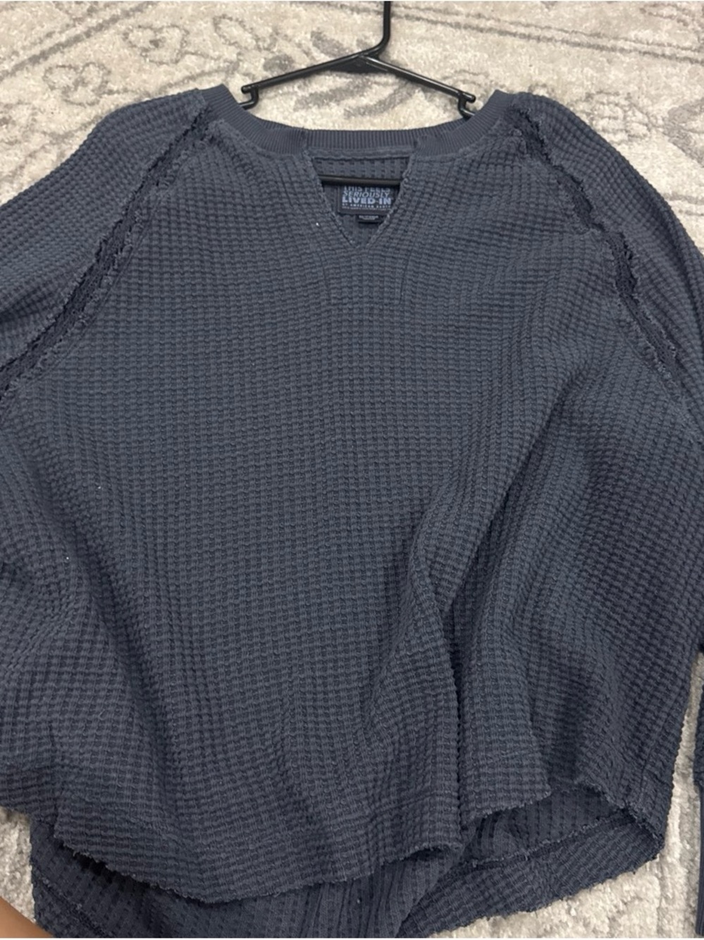 American Eagle Outfitters Women's V-Neck Waffle Knit Sweater - Black